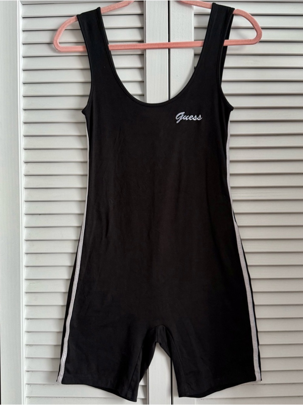 GUESS Black Logo Tank Short Romper with Side Stripes